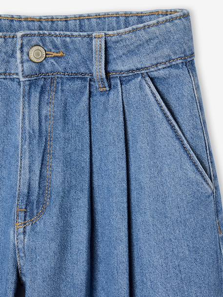 Wijde jeans met plooien voor meisjes denimgrijs+middenblauw - vertbaudet enfant 