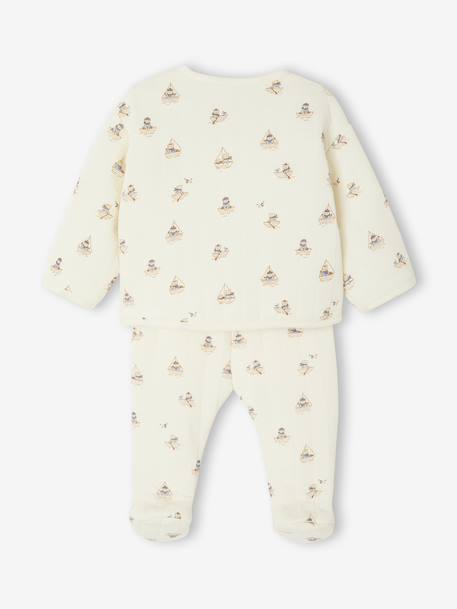 Gewatteerde set vest + broek met voetjes volledig bedrukt ecru+rozen - vertbaudet enfant 