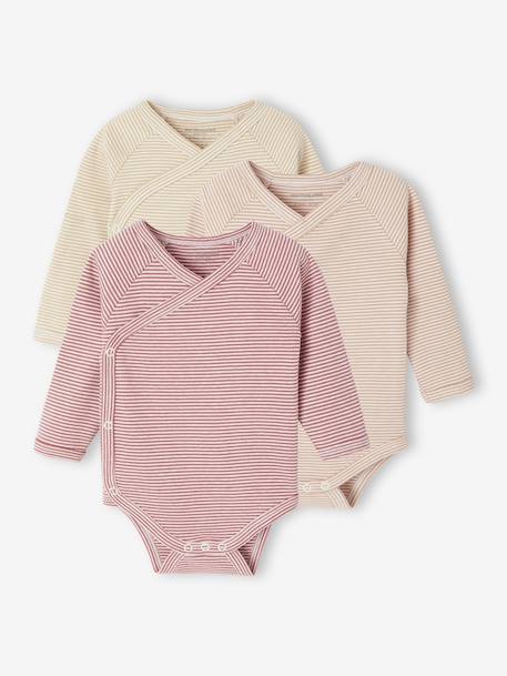 Lot de 3 bodies rayés ouverture naissance rose - vertbaudet enfant 
