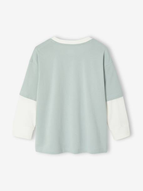 T-shirt met gelaagd effect en flockprint voor jongens blauwgroen - vertbaudet enfant 