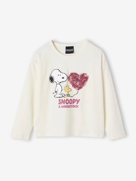 Tee-shirt manches longues Peanuts Snoopy fille écru - vertbaudet enfant 