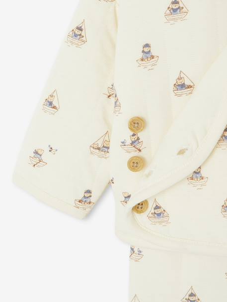 Ensemble matelassé gilet + pantalon à pieds entièrement imprimé écru+rose - vertbaudet enfant 