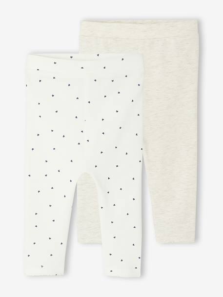 Set van 2 leggings Basics: 1 effen + 1 bedrukt ecru - vertbaudet enfant 