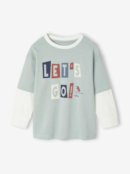 T-shirt met gelaagd effect en flockprint voor jongens blauwgroen - vertbaudet enfant 