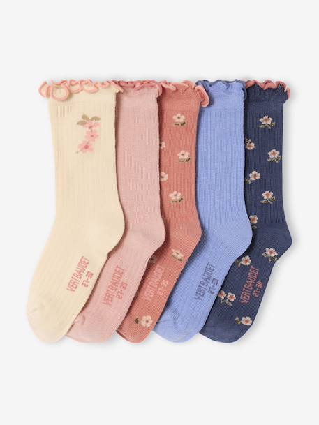 Set van 5 paar sokken 'fleurettes' meisje rouge - vertbaudet enfant 