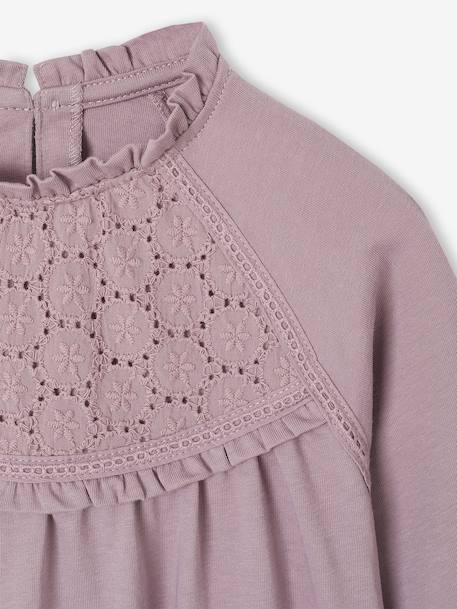 Tee-shirt blouse fille détail broderie anglaise manches longues écru+marine+mauve+vert foncé - vertbaudet enfant 