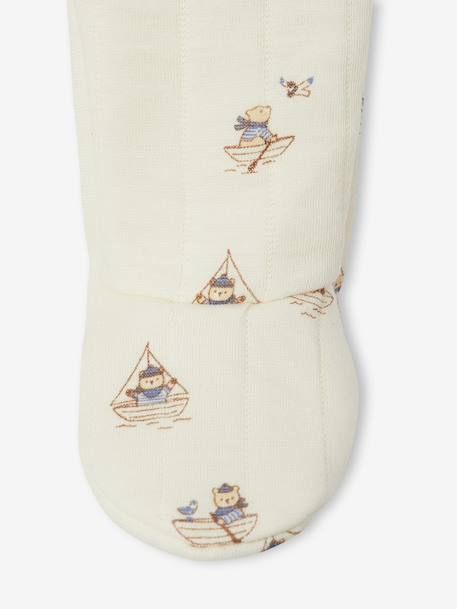 Ensemble matelassé gilet + pantalon à pieds entièrement imprimé écru+rose - vertbaudet enfant 