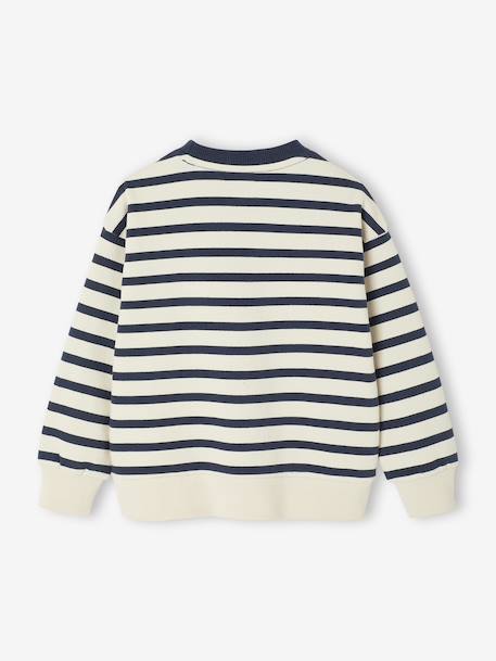 Groot gestreept jongenssweatshirt met badge in bouclé blauw, gestreept - vertbaudet enfant 