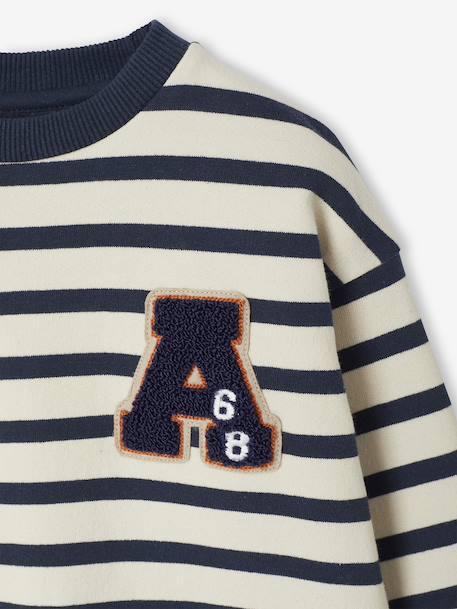 Groot gestreept jongenssweatshirt met badge in bouclé blauw, gestreept - vertbaudet enfant 