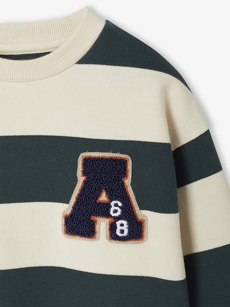 Groot gestreept jongenssweatshirt met badge in bouclé blauw, gestreept+groen, gestreept - vertbaudet enfant 