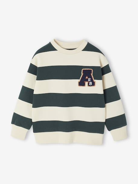 Groot gestreept jongenssweatshirt met badge in bouclé blauw, gestreept+groen, gestreept - vertbaudet enfant 