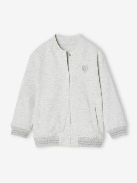 Sweat style teddy fille en molleton gris chiné+marine - vertbaudet enfant 