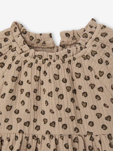 Jurk voor babymeisjes met ruches van katoengaas oudroze+saliegroen+taupe - vertbaudet enfant 