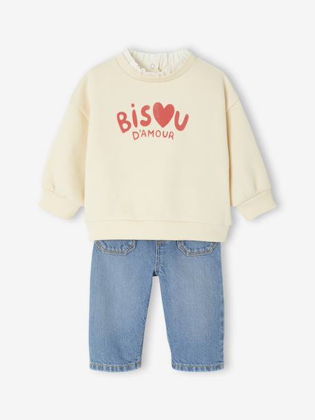 Ensemble sweat-shirt et jean large bébé vanille - vertbaudet enfant 