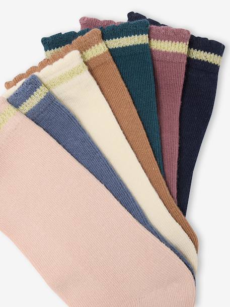 7 paar half hoge sokken met lurex voor meisjes blauw+framboos+roze (poederkleur) - vertbaudet enfant 