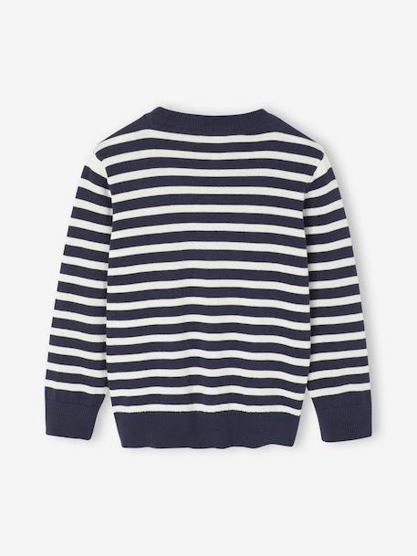 Pull Basics col rond manches longues garçon marine+rayé bleu - vertbaudet enfant 