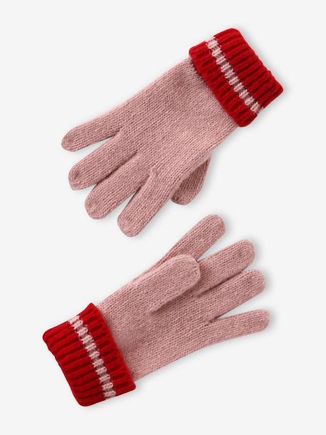 Ensemble rayé fille bonnet + snood + moufles/gants blush - vertbaudet enfant 