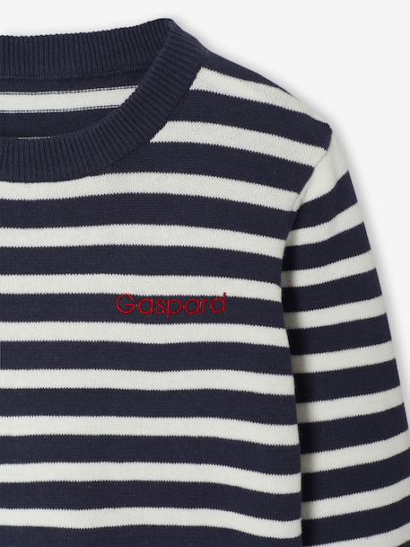 Pull Basics col rond manches longues garçon marine+rayé bleu - vertbaudet enfant 