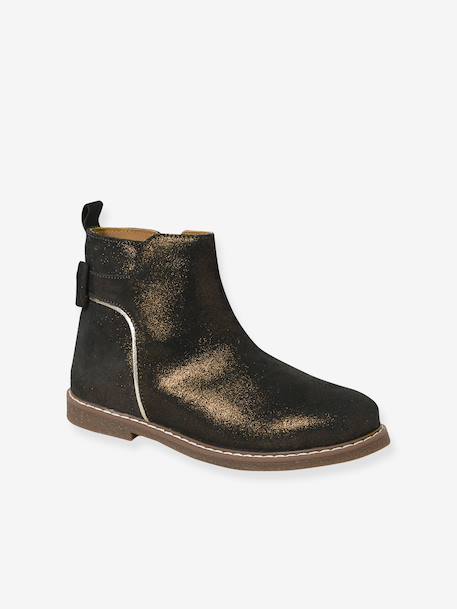 Boots enfant fille cuir zippées camel+marine+noir imprimé - vertbaudet enfant 