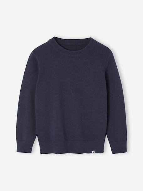 Pull Basics col rond manches longues garçon marine+rayé bleu - vertbaudet enfant 