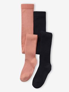 Meisje-Ondergoed-Panty's-Set met 2 paar maillots in geribd tricot voor baby