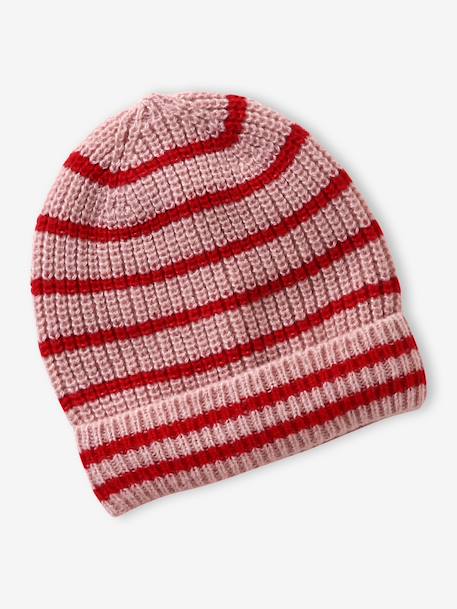 Ensemble rayé fille bonnet + snood + moufles/gants blush - vertbaudet enfant 