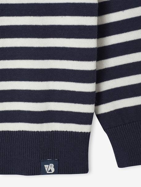 Pull Basics col rond manches longues garçon marine+rayé bleu - vertbaudet enfant 