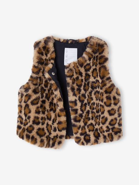 Bodywarmer van imitatiebont meisje bruin, bedrukt+ivoor+rouge - vertbaudet enfant 