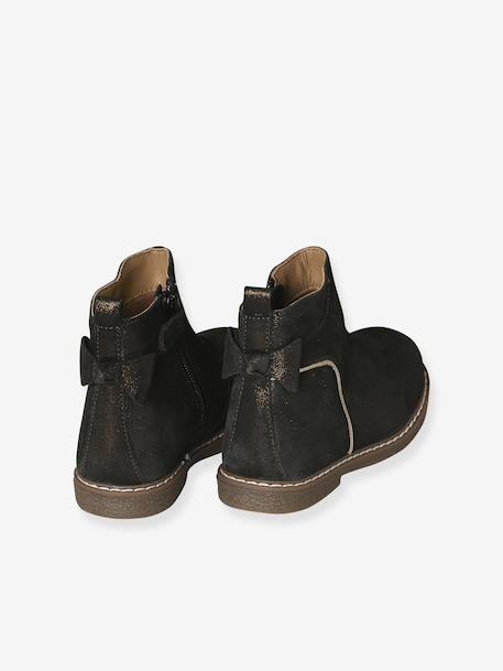 Boots enfant fille cuir zippées noeud fantaisie BLEU FONCE UNI+noir imprimé - vertbaudet enfant 