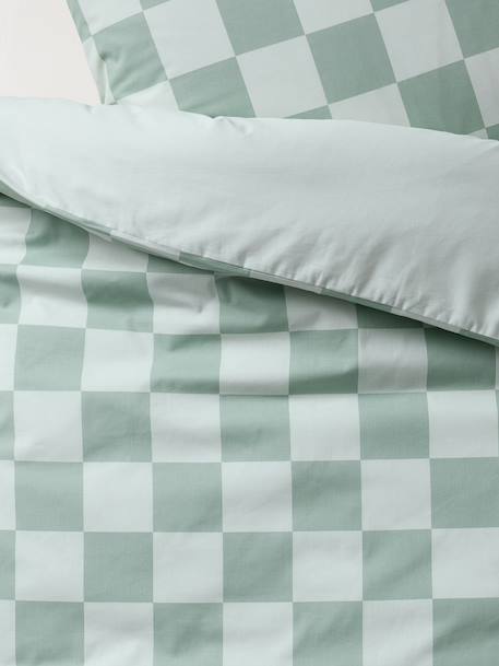 Parure housse de couette + taie d'oreiller enfant ROCK MUSIC, avec coton recyclé vert sauge - vertbaudet enfant 