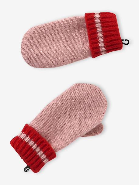 Ensemble rayé fille bonnet + snood + moufles/gants blush - vertbaudet enfant 