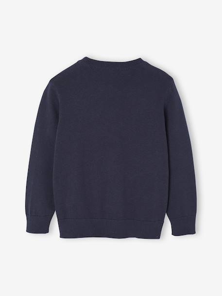 Pull Basics col rond manches longues garçon marine+rayé bleu - vertbaudet enfant 