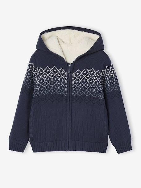 Gilet garçon à capuche doublé sherpa marine - vertbaudet enfant 