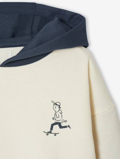 Sweater met capuchon 2-in-1 effect met geplaatste print voor jongens ecru - vertbaudet enfant 