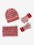 Ensemble rayé fille bonnet + snood + moufles/gants blush - vertbaudet enfant 