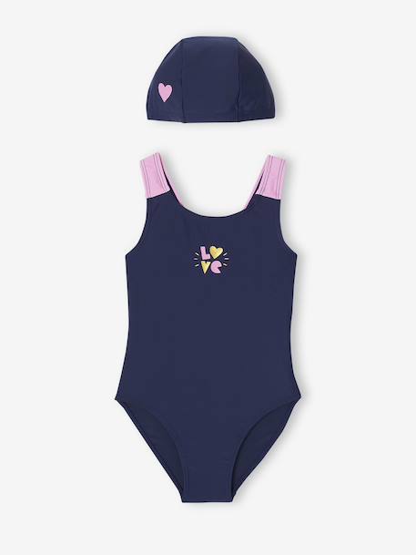 Badpak set 1 stuk + muts meisje indigoblauw - vertbaudet enfant 