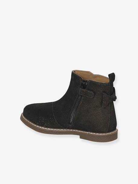 Boots enfant fille cuir zippées noeud fantaisie BLEU FONCE UNI+noir imprimé - vertbaudet enfant 