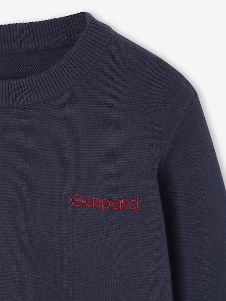 Pull Basics col rond manches longues garçon marine+rayé bleu - vertbaudet enfant 