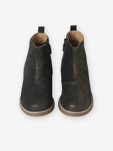 Boots enfant fille cuir zippées camel+marine+noir imprimé - vertbaudet enfant 