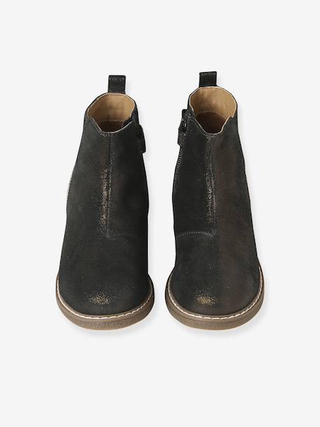 Boots enfant fille cuir zippées noeud fantaisie BLEU FONCE UNI+noir imprimé - vertbaudet enfant 