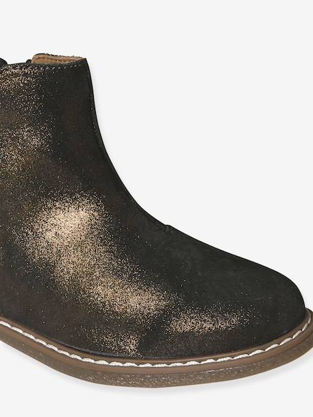Boots enfant fille cuir zippées noeud fantaisie BLEU FONCE UNI+noir imprimé - vertbaudet enfant 