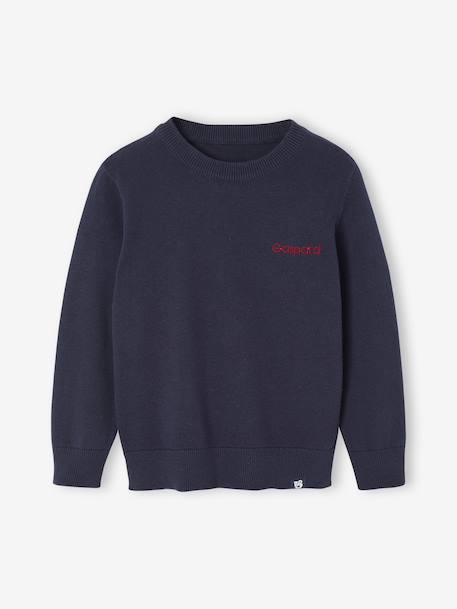 Pull Basics col rond manches longues garçon marine+rayé bleu - vertbaudet enfant 