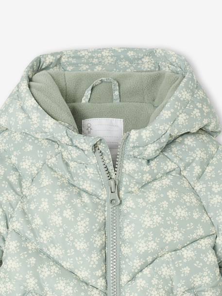 Donsjack voor baby's met print en capuchon saliegroen - vertbaudet enfant 