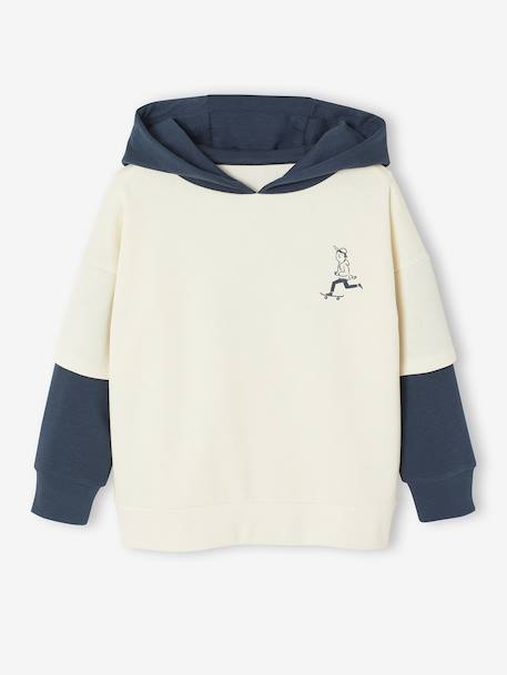 Sweater met capuchon 2-in-1 effect met geplaatste print voor jongens ecru - vertbaudet enfant 