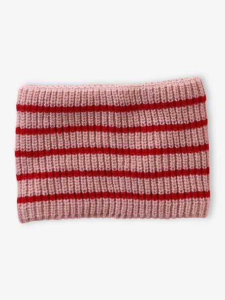 Ensemble rayé fille bonnet + snood + moufles/gants blush - vertbaudet enfant 