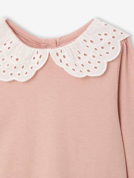 Lot 2 tee-shirts bébé col en broderie anglaise rose poudré - vertbaudet enfant 