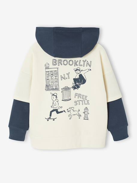 Sweater met capuchon 2-in-1 effect met geplaatste print voor jongens ecru - vertbaudet enfant 