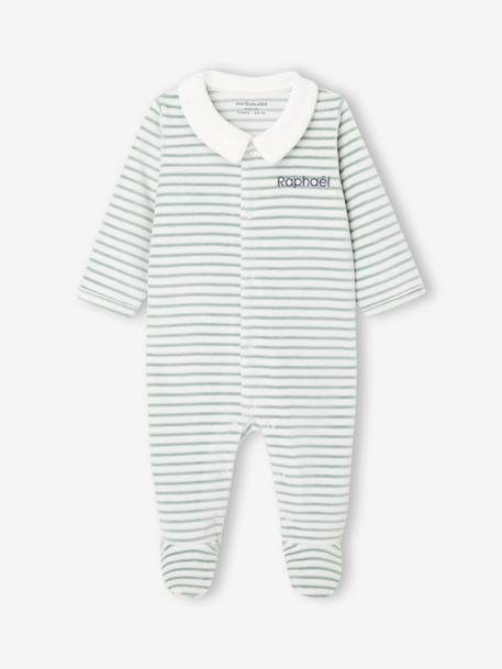 Pyjama bébé garçon en velours rayé personnalisable écru - vertbaudet enfant 