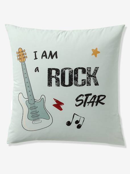 Parure housse de couette + taie d'oreiller enfant ROCK MUSIC, avec coton recyclé vert sauge - vertbaudet enfant 