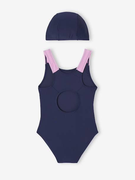 Badpak set 1 stuk + muts meisje indigoblauw - vertbaudet enfant 